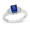 Thumbnail Image 1 of Emerald-Cut Lab-Created Blue Sapphire and Diamond Accent Ring in 10K White Gold