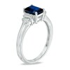 Thumbnail Image 1 of Emerald-Cut Lab-Created Blue Sapphire and Diamond Accent Ring in 10K White Gold