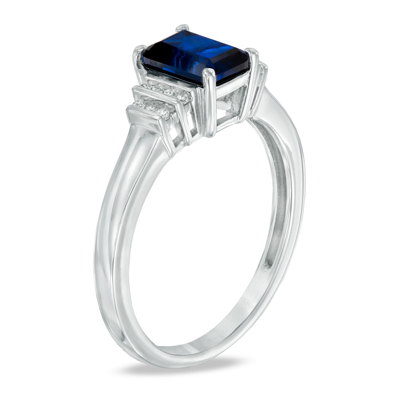 Emerald-Cut Lab-Created Blue Sapphire and Diamond Accent Ring in 10K White Gold