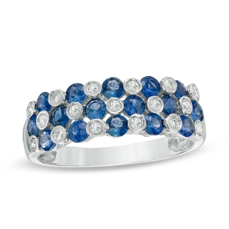 Main Image 1 of Blue Sapphire and Diamond Accent Band in 10K White Gold