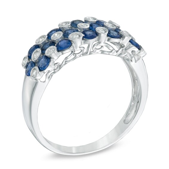 Blue Sapphire and Diamond Accent Band in 10K White Gold