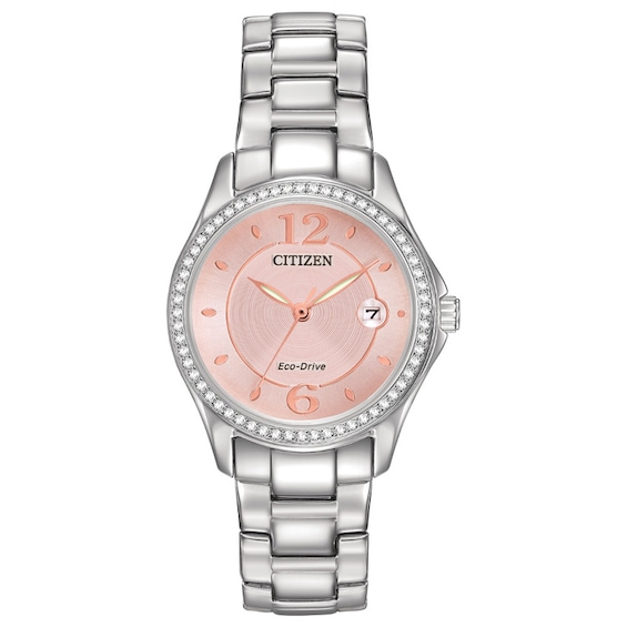 Ladies' Citizen Eco-Drive® Silhouette Crystal Accent Watch with Pink Dial (Model: Fe1140-86X)
