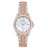 Thumbnail Image 0 of Ladies' Citizen Eco-Drive® Silhouette Crystal Accent Rose-Tone Watch with Mother-of-Pearl Dial (Model: EW1228-53D)