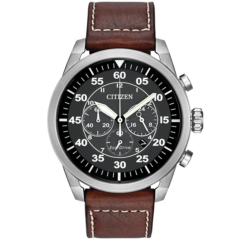 Main Image 1 of Men's Citizen Eco-Drive® Avion Chronograph Strap Watch with Black Dial (Model: CA4210-24E)
