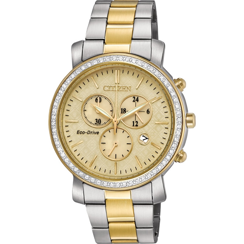 Ladies' Drive from Citizen Eco-Drive® Crystal Accent Chronograph Watch with Champagne Dial (Model: FB1412-52P)