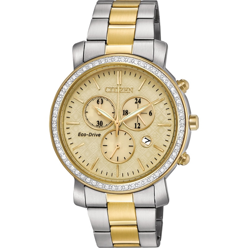 Main Image 1 of Ladies' Drive from Citizen Eco-Drive® Crystal Accent Chronograph Watch with Champagne Dial (Model: FB1412-52P)