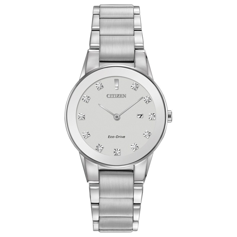 Main Image 1 of Ladies' Citizen Eco-Drive® Axiom Diamond Accent Watch with Silver-Tone Dial (Model: GA1050-51B)