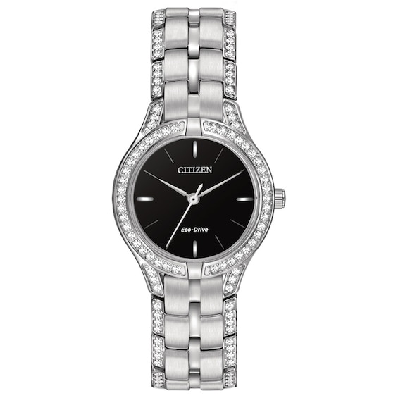 Ladies' Citizen Eco-DriveÂ® Silhouette Crystal Accent Watch with Black Dial (Model: Fe2060-53E)