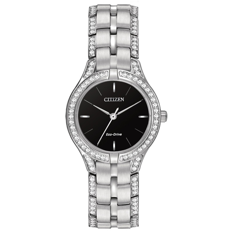 Main Image 1 of Ladies' Citizen Eco-Drive® Silhouette Crystal Accent Watch with Black Dial (Model: FE2060-53E)