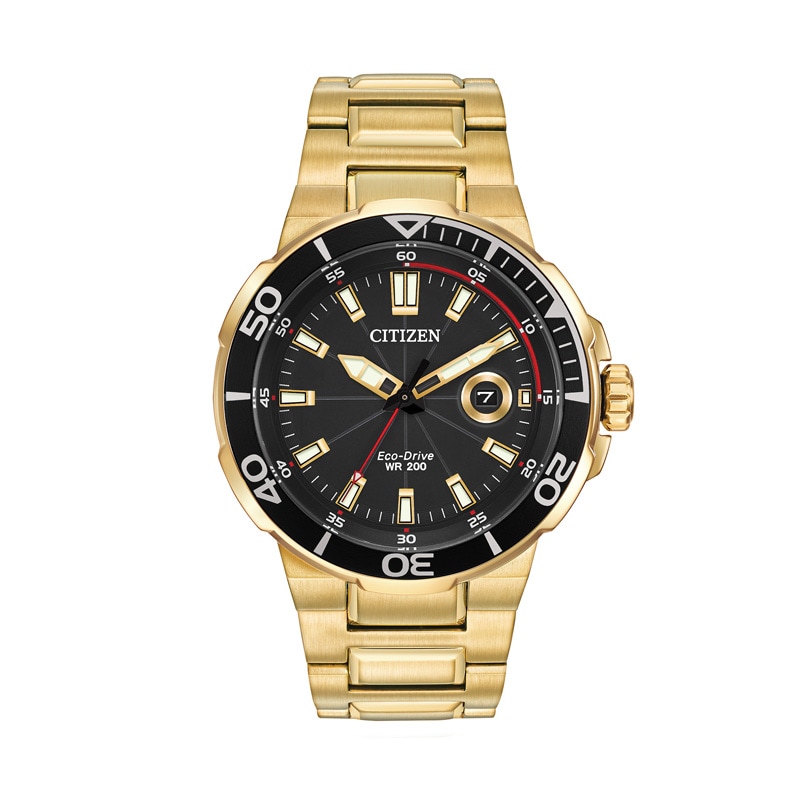 Men's Citizen Eco-Drive® Gold-Tone Chronograph Watch with Black Dial  (Model: AT2132-53E)