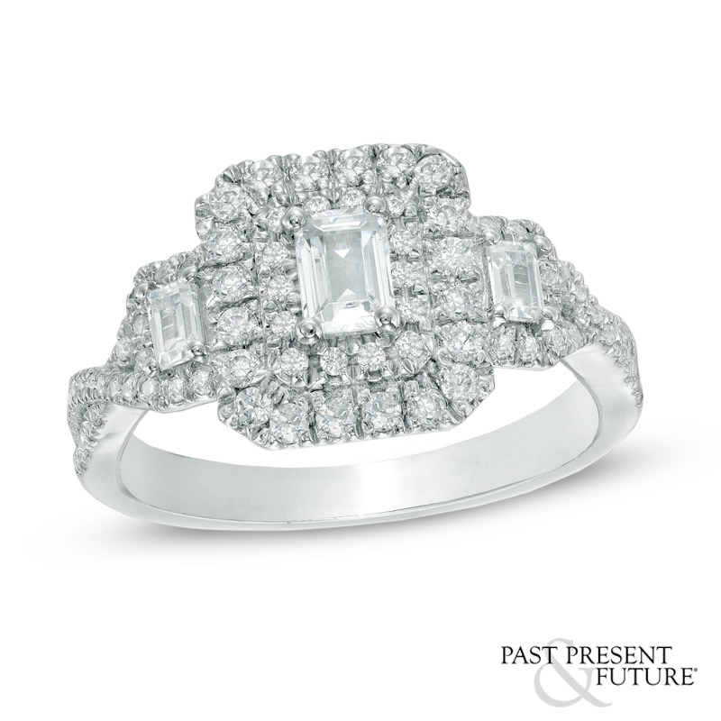 Main Image 1 of 1 CT. T.W. Certified Emerald-Cut Diamond Past Present Future® Engagement Ring in 14K White Gold (J/I1)