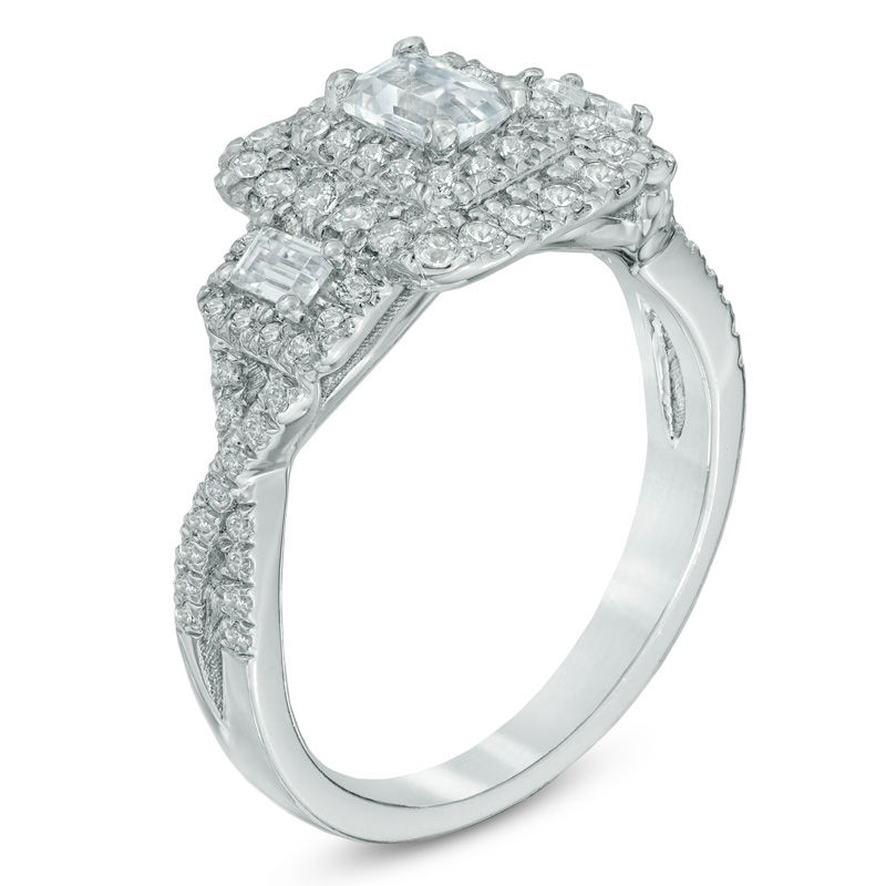Main Image 2 of 1 CT. T.W. Certified Emerald-Cut Diamond Past Present Future® Engagement Ring in 14K White Gold (J/I1)