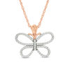 Thumbnail Image 1 of Lab-Created White Sapphire Butterfly Pendant in Sterling Silver with 14K Rose Gold Plate