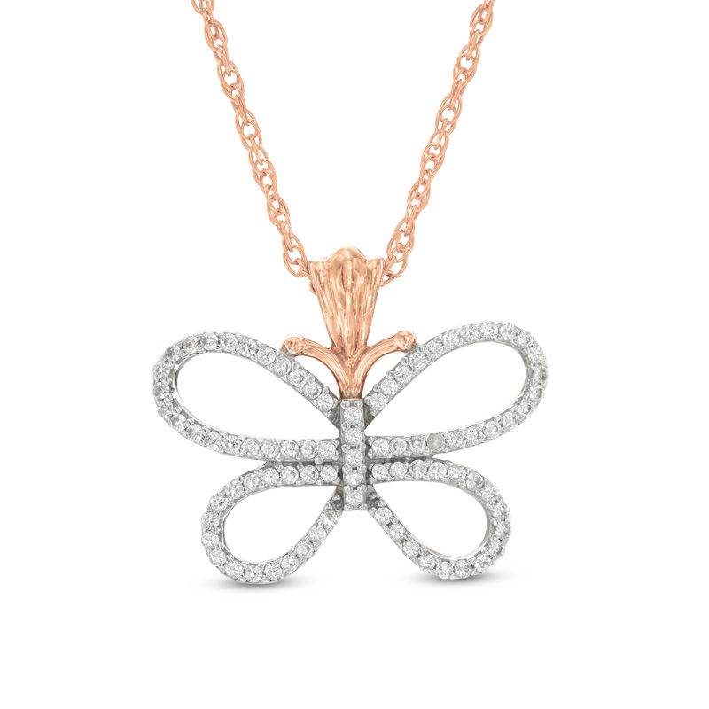 Main Image 1 of Lab-Created White Sapphire Butterfly Pendant in Sterling Silver with 14K Rose Gold Plate