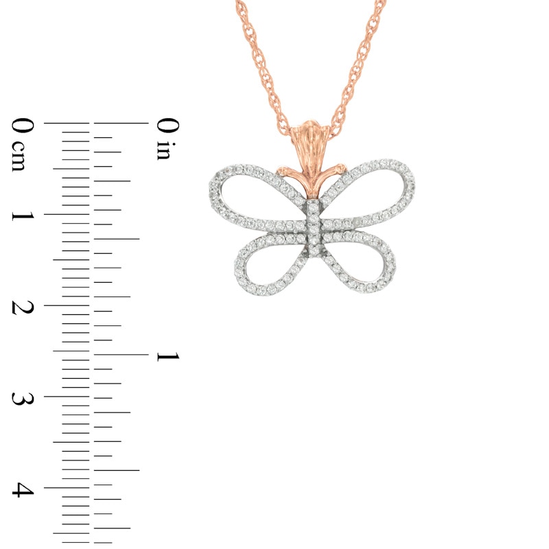 Main Image 2 of Lab-Created White Sapphire Butterfly Pendant in Sterling Silver with 14K Rose Gold Plate