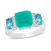 Thumbnail Image 1 of 8.0mm Square Turquoise, Swiss Blue Topaz and Lab-Created White Sapphire Ring in Sterling Silver