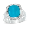 Thumbnail Image 1 of Cushion-Cut Turquoise and Lab-Created White Sapphire Frame Ring in Sterling Silver