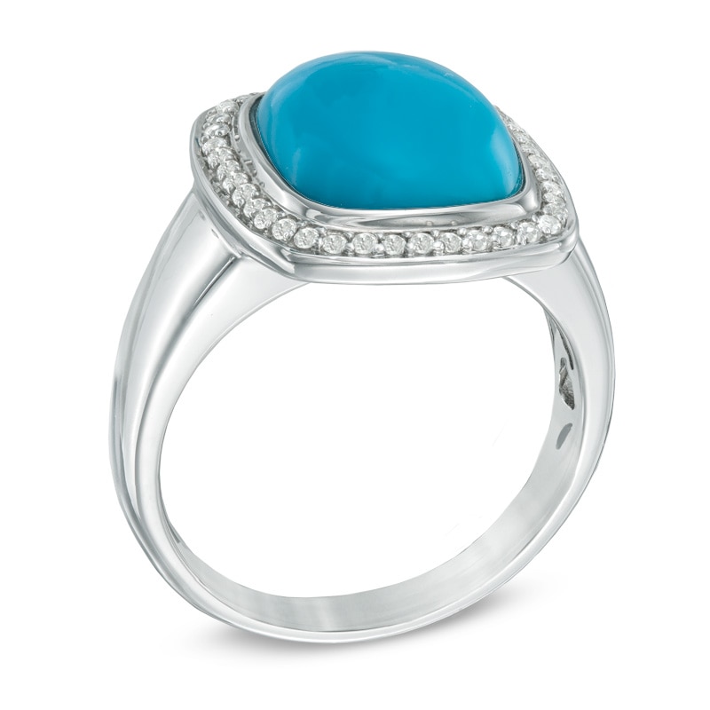 Main Image 2 of Cushion-Cut Turquoise and Lab-Created White Sapphire Frame Ring in Sterling Silver