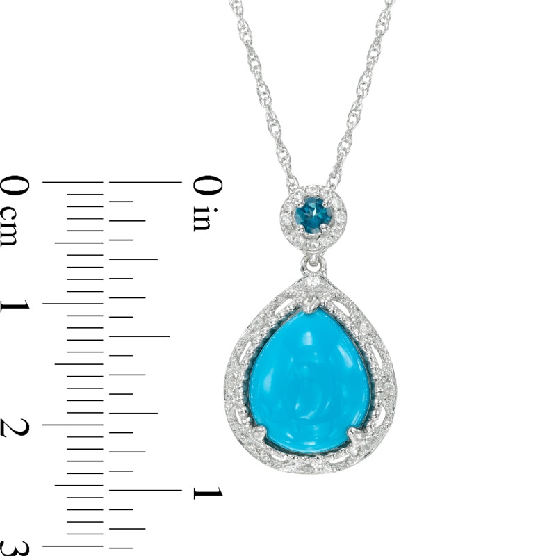 Main Image 2 of Pear-Shaped Turquoise, London Blue Topaz and Lab-Created White Sapphire Pendant in Sterling Silver