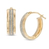 Thumbnail Image 0 of Oval Double Row Glitter Hoop Earrings in 10K Gold