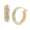Thumbnail Image 1 of Oval Double Row Glitter Hoop Earrings in 10K Gold