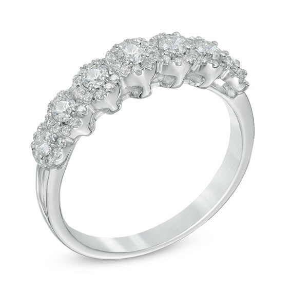 1/2 CT. T.w. Diamond Frame Seven Stone Wedding Band in 14K White Gold