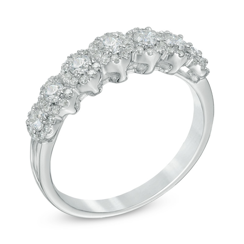 Main Image 2 of 1/2 CT. T.W. Diamond Frame Seven Stone Wedding Band in 14K White Gold