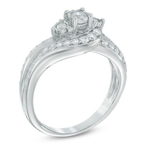 1/2 CT. T.w. Diamond Past Present FutureÂ® Swirl Engagement Ring in 14K White Gold
