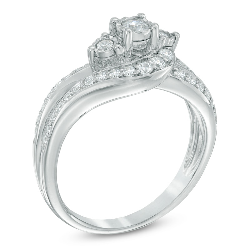 Main Image 2 of 1/2 CT. T.W. Diamond Past Present Future® Swirl Engagement Ring in 14K White Gold