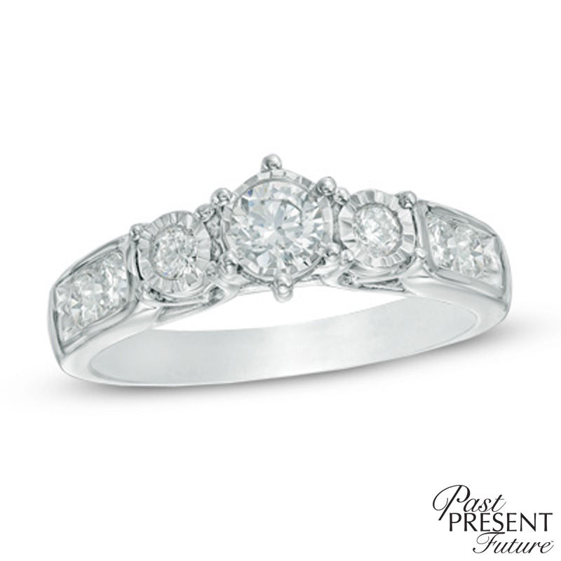 3/4 CT. T.W. Diamond Past Present Future® Engagement Ring in 14K White Gold