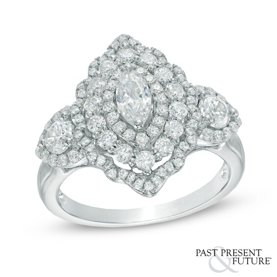 1-1/2 CT. T.w. Marquise Diamond Past Present FutureÂ® Frame Engagement Ring in 14K White Gold