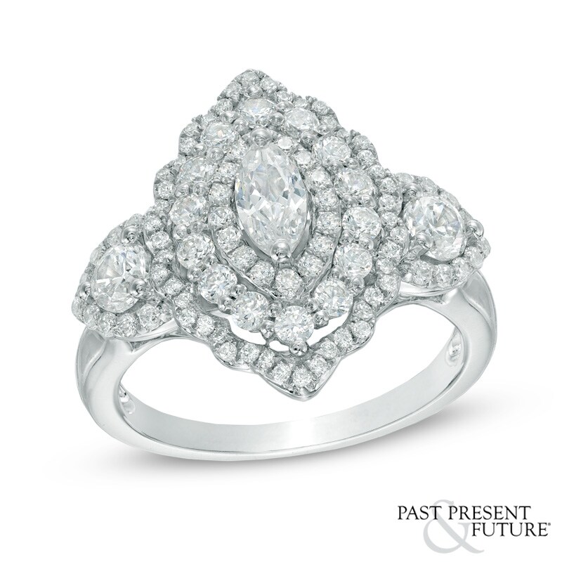 1-1/2 CT. T.W. Marquise Diamond Past Present Future® Frame Engagement Ring in 14K White Gold