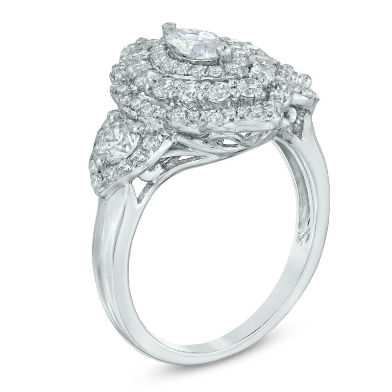 1-1/2 CT. T.W. Marquise Diamond Past Present Future® Frame Engagement Ring in 14K White Gold