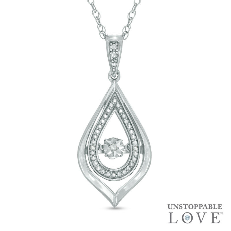 Main Image 1 of Diamond Accent Beaded Teardrop Pendant in Sterling Silver