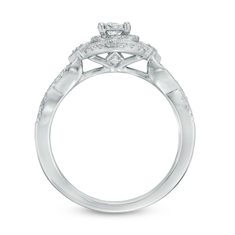 Main Image 3 of 1/2 CT. T.W. Diamond Frame Vintage-Style Bridal Set in 14K White Gold