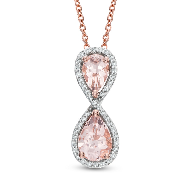 Main Image 1 of Pear-Shaped Morganite and 1/8 CT. T .W. Diamond Infinity Pendant in 10K Rose Gold