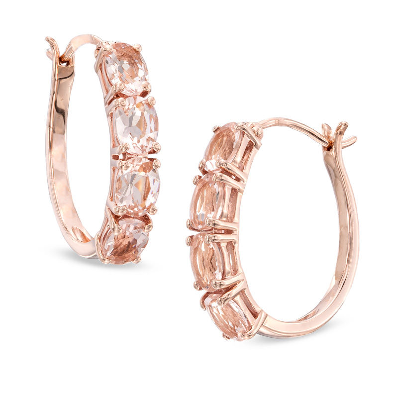 Oval Morganite Hoop Earrings in 10K Rose Gold