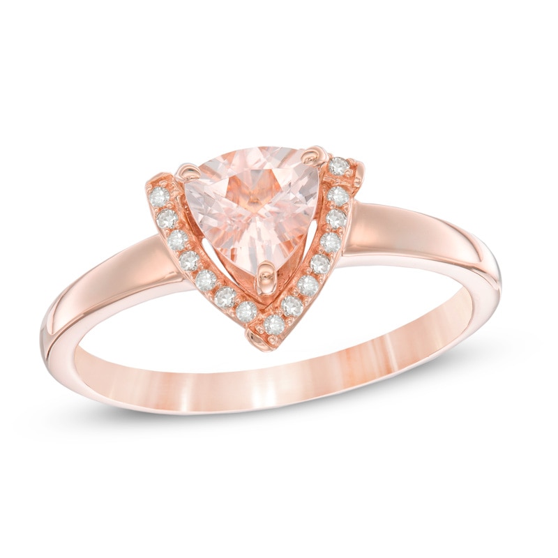 Main Image 1 of 6.0mm Trillion-Cut Morganite and Diamond Accent Ring in 10K Rose Gold