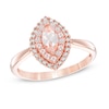 Thumbnail Image 0 of Marquise-Cut Morganite and 1/10 CT. T.W. Diamond Double Frame Ring in 10K Rose Gold