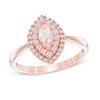 Thumbnail Image 1 of Marquise-Cut Morganite and 1/10 CT. T.W. Diamond Double Frame Ring in 10K Rose Gold
