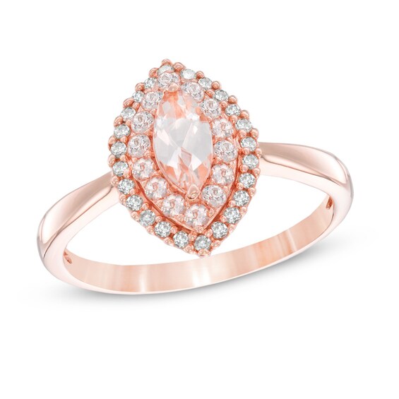 Marquise-Cut Morganite and 1/10 CT. T.w. Diamond Double Frame Ring in 10K Rose Gold