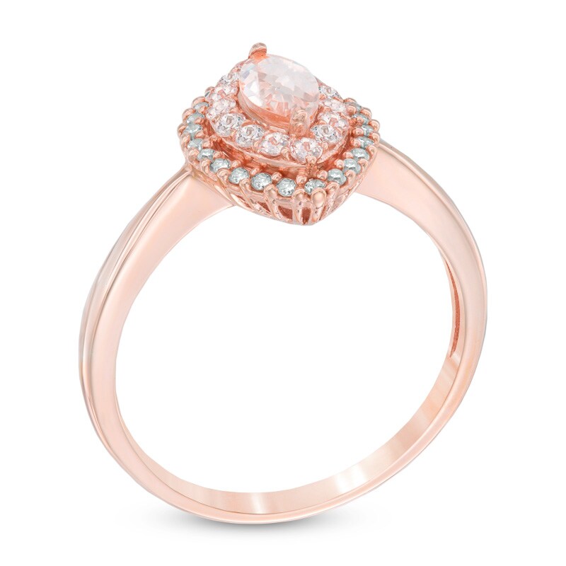 Marquise-Cut Morganite and 1/10 CT. T.W. Diamond Double Frame Ring in 10K Rose Gold