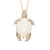Thumbnail Image 1 of Oval Lab-Created Opal and Diamond Accent Turtle Pendant in Sterling Silver with 14K Gold Plate