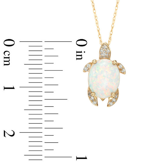 Oval Lab-Created Opal and Diamond Accent Turtle Pendant in Sterling Silver with 14K Gold Plate