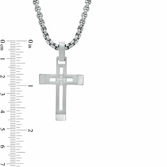 Men's Diamond Accent Cross Pendant in Stainless Steel - 24"