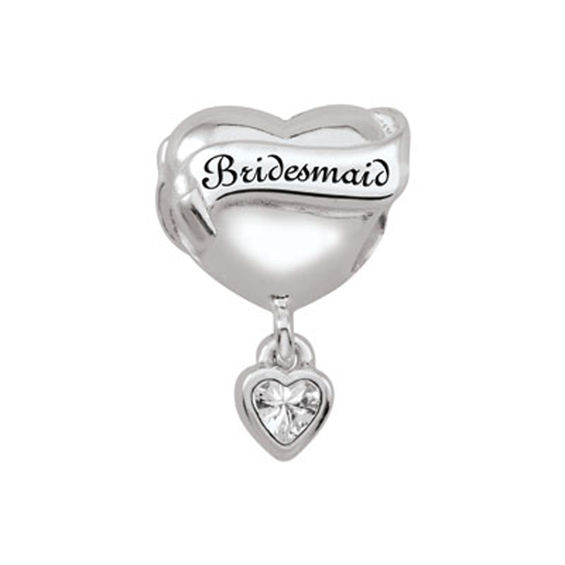 Persona® Sterling Silver Heart with Bridesmaid Banner and Cubic Zirconia Accent Heart Charm