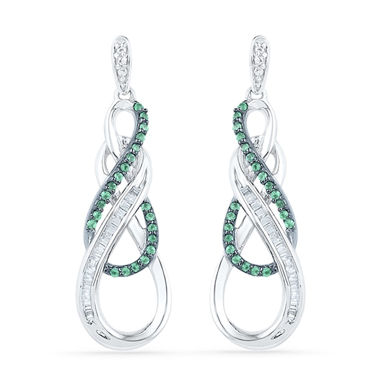 1/3 CT. T.w. Enhanced Green and White Diamond Double Infinity Drop Earrings in Sterling Silver