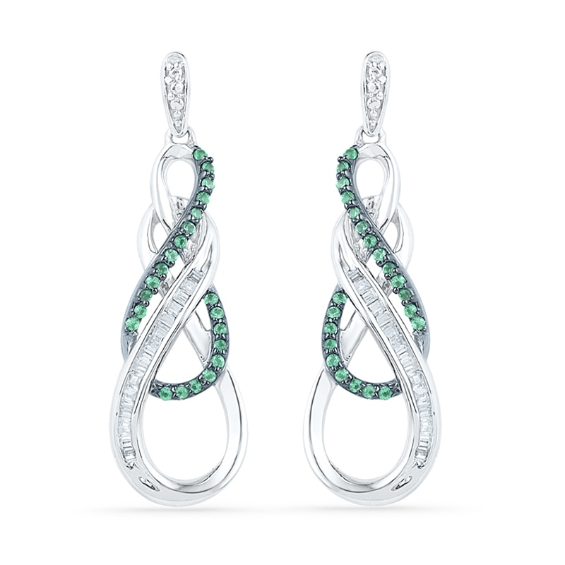 Main Image 1 of 1/3 CT. T.W. Enhanced Green and White Diamond Double Infinity Drop Earrings in Sterling Silver