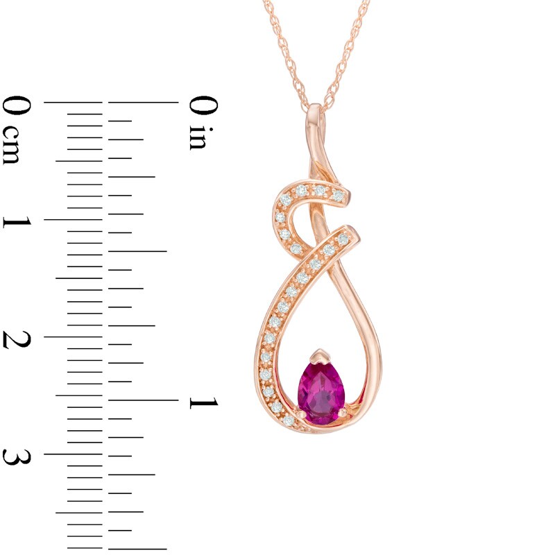 Main Image 2 of Pear-Shaped Lab-Created Ruby and Diamond Accent Twist Pendant in 10K Rose Gold