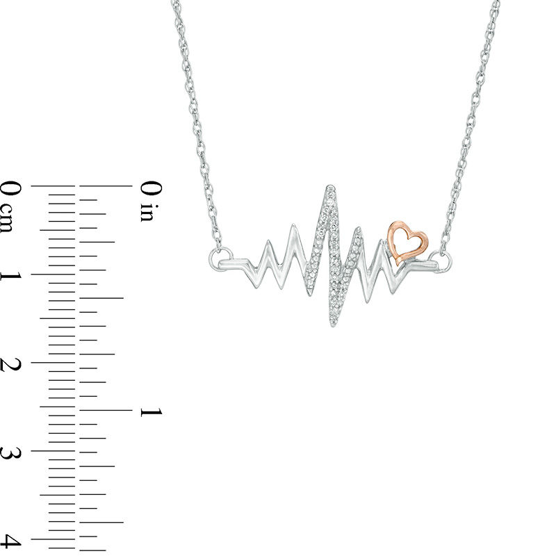 1/15 CT. T.W. Diamond Heartbeat with Heart Necklace in Sterling Silver and 10K Rose Gold